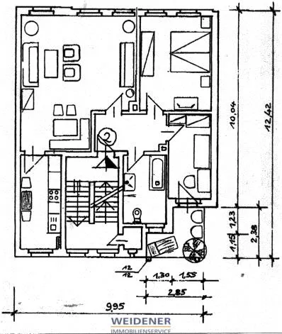 Grundriss für 3-Raum-Etagenwohnung in Gera-Untermhaus