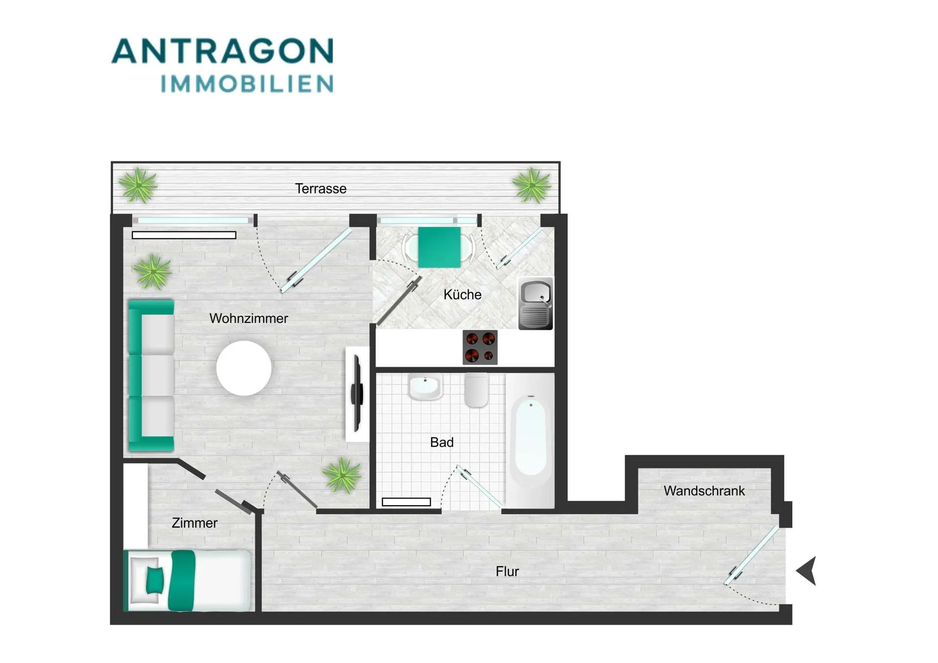 Grundriss für 1,5-Raum-Souterrainwohnung in Alfter