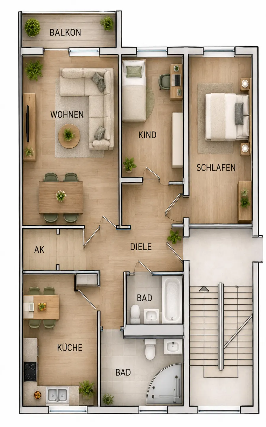 Grundriss für 3-Raum-Wohnung in Gera