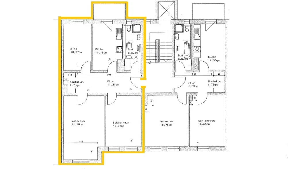 Grundriss für 2-Raum-Etagenwohnung in Gera
