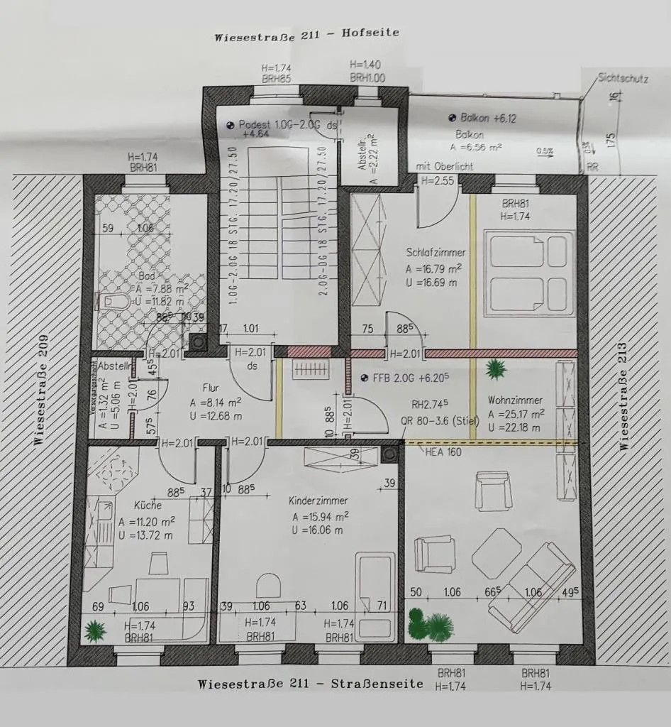 Grundriss für 3-Raum-Etagenwohnung in Gera-Debschwitz