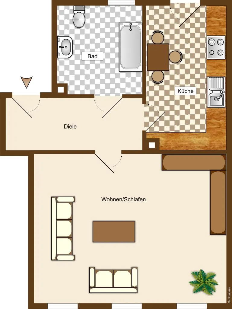 Grundriss für 1-Raum-Etagenwohnung in Gera