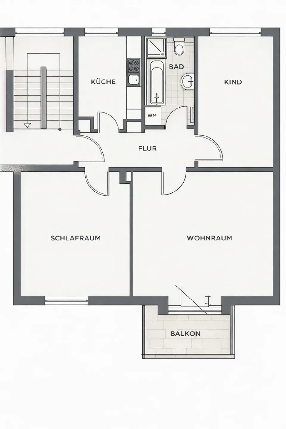 Grundriss für 3-Raum-Etagenwohnung in Gera