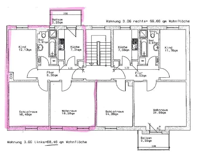 Grundriss für 3-Raum-Etagenwohnung in Gera