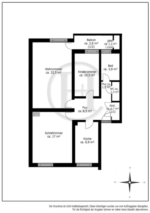Grundriss für 3-Raum-Etagenwohnung in München, Landeshauptstadt