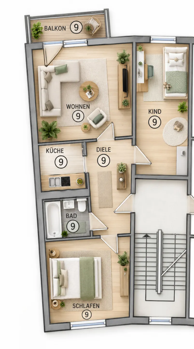 Grundriss für 3-Raum-Wohnung in Gera